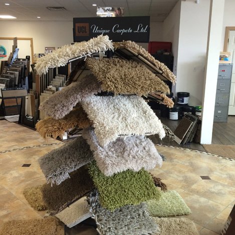 Flooring swatches in showroom at Wilmington Carpets in the Wilmington, OH area